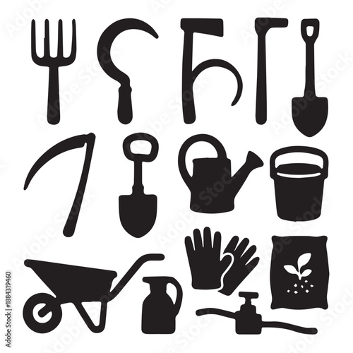 Farm and Field Tools Silhouette Vector Set.eps