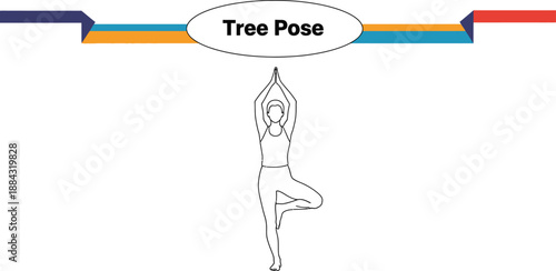 Black outline vector of person performing tree yoga balance pose