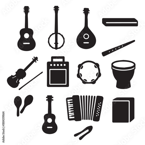 Folk and Acoustic Instruments Silhouette Vector Set.eps