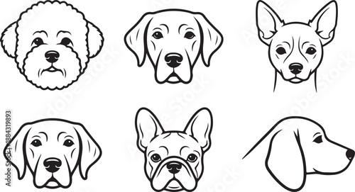 Dog Breeds Collection Icon Set, Bichon, Labrador, French Bulldog, Isolated on white background
