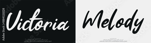 Victoria Melody, Elegant Script logo alphabet letters font. Typography luxury classic lettering serif fonts decorative vintage retro logos and number. vector illustration
