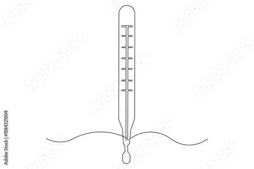  Minimalist healthcare element continuous outline drawing illustration thermometer