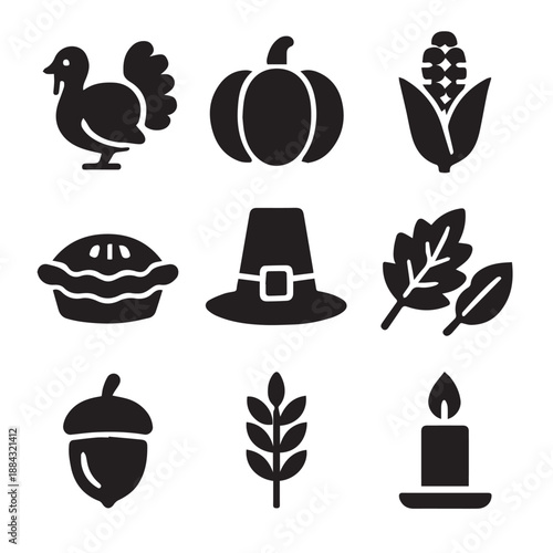 Thanksgiving Icons in Minimalist Style.eps