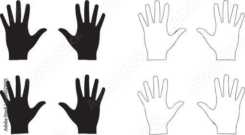 Human Hands Silhouette and Outline Icons Isolated on white background