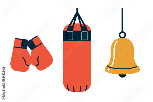 Boxing Gloves, Punching Bag, Bell Illustration