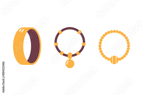Colorful Jewelry Accessories, Rings and Bracelets in Gold and Purple Hues