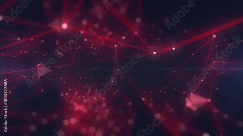 Abstract visualization of interconnected digital data points forming a complex futuristic network structure with glowing red light beams 