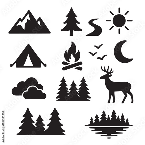 Mountain and Nature Landscapes Silhouette Vector Set.eps