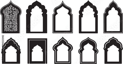 Set of Islamic Archway Styles, Doors, and , Decorative Frames Isolated on white background