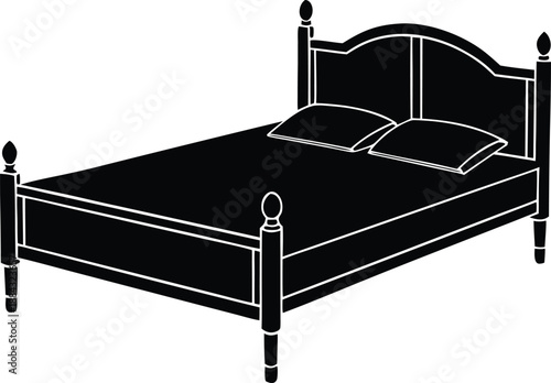 Bedroom Bed Vector Icon, Classic Double Bed Furniture Silhouette Graphic