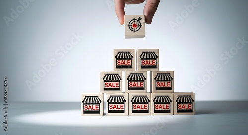 Wallpaper Mural A hand placing a block on a sale block tower Torontodigital.ca