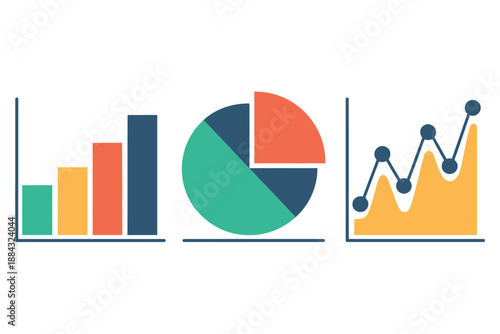 Colorful Business Infographic with Bar, Pie, and Line Graphs for Data Analysis and Statistics