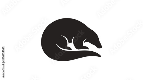 Minimalist silhouette of a poison dart frog curled up in a peaceful landscape setting