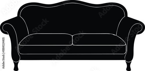Black Sofa Silhouette, Elegant Home Furniture Vector Icon