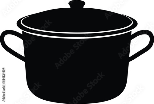 Black Silhouette Cooking Pot Icon, Kitchen Cookware Pan with Lid Glyph