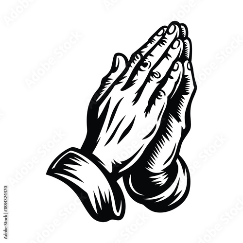 Praying Hands Line Art Black and White Spiritual Illustration