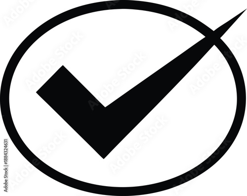 Check Mark in Circle Icon, Approved Tick Symbol in a Round Frame