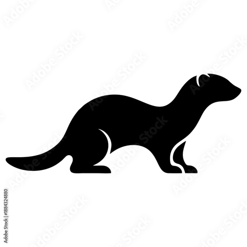 Silhouette of a standing ferret facing right in a minimalist graphic style