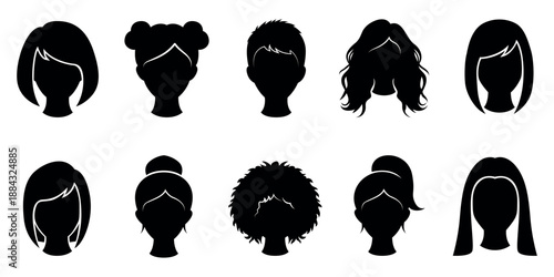 Women cameo head silhouette set front view for fashion brand logo usage