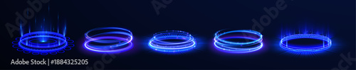 Realistic teleportation portal with glowing blue energy rings. Bright neon aura and vertical light beams create a level up effect. Ideal for game UI, sci-fi scenes, and fantasy visuals.