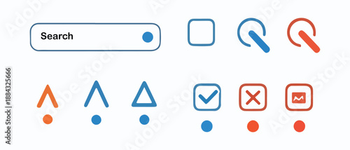 Colorful icons set including search shapes and check symbols
