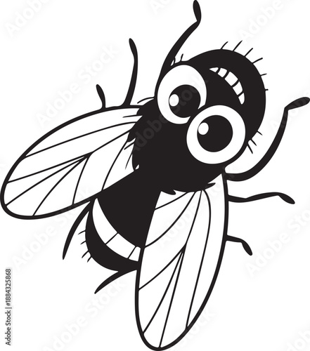 Funny cartoon bee and wasp vector illustration featuring a cute flying insect with wings isolated on white background for nature and pest design
