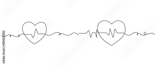 Minimal heart outline with pulse line drawn in single line style
