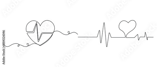 Minimal heart outline with pulse line drawn in single line style
