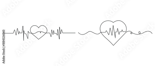 Minimal heart outline with pulse line drawn in single line style
