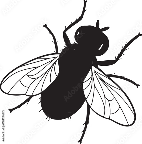 A cute black wasp vector illustration and cartoon insect silhouette isolated on a white background featuring a funny bug with wings for a nature set