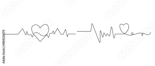 Minimal heart outline with pulse line drawn in single line style
