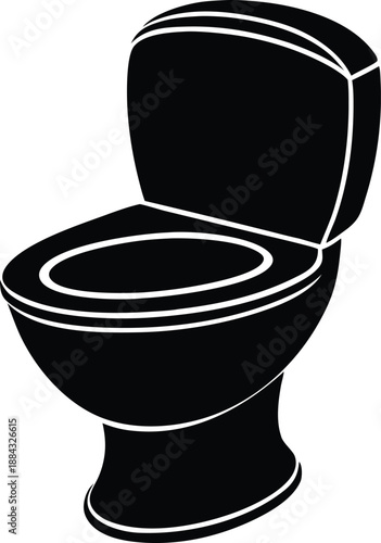 Toilet black silhouette icon, modern bathroom plumbing fixture vector, Water closet symbol, simple lavatory commode graphic illustration