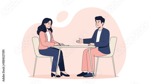 Job Interview: Woman Recruiter Meets Male Candidate Sitting at Table