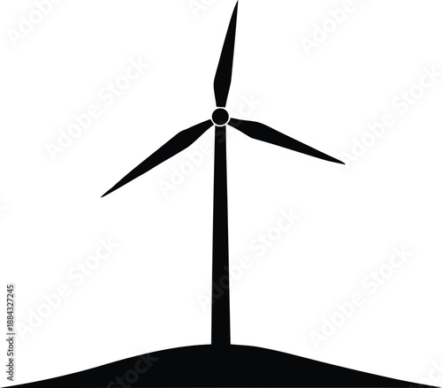 Wind Turbine Icon, Black Silhouette Vector of a Windmill for Renewable Energy