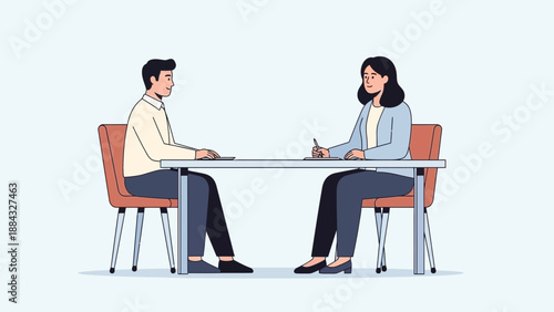 Job Interview Meeting: Applicant and Recruiter at Table