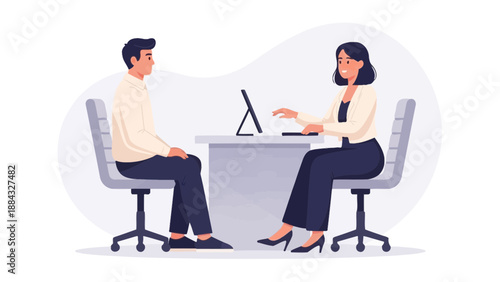 Job Interview Meeting: Applicant and Recruiter Discussing Career at Desk