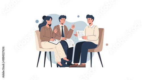 Job Interview Meeting: Candidates and Interviewer Discussing Resumes
