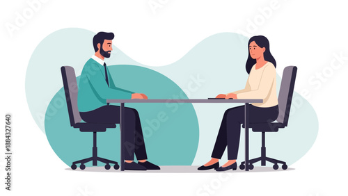 Job Interview Meeting: Candidates and Recruiter Sitting at Desk