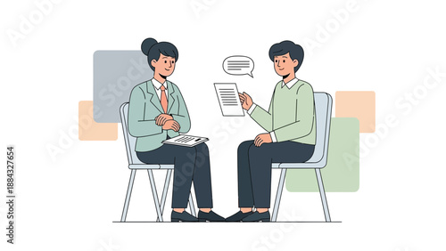 Job Interview Meeting Illustration: Candidate and Recruiter Discussing Resume