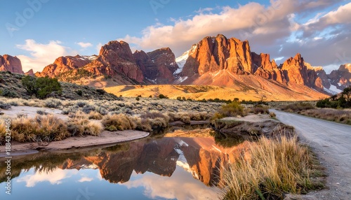 Sunrise Reflection on the Wind River Range, Wyoming - A Pristine Landscape.