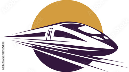 Modern high speed train emblem, icon, label, silhouette. Vector illustration
