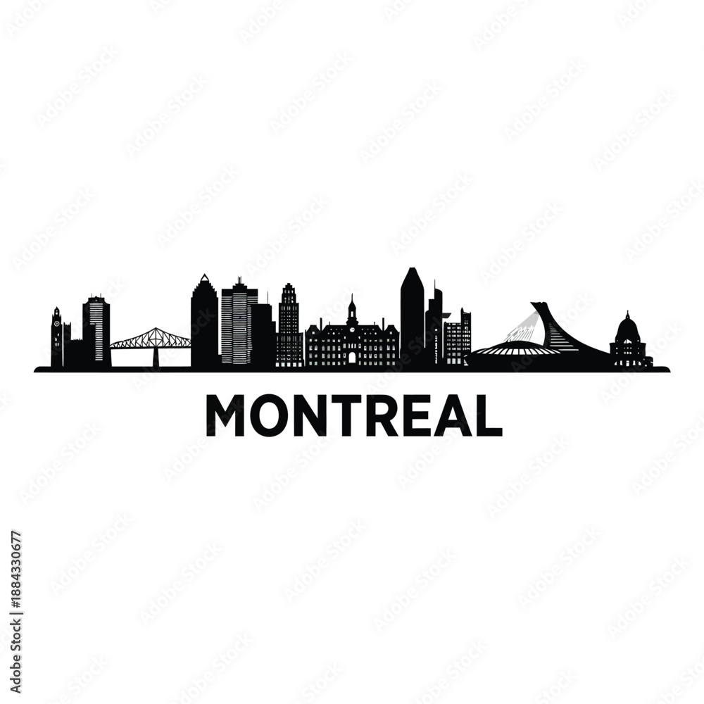 Obraz premium Montreal skyline silhouette with prominent buildings and bridges displayed