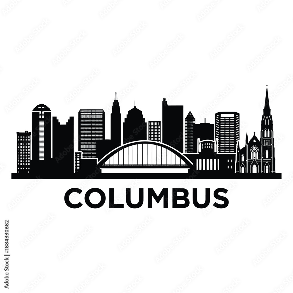 Obraz premium Columbus Ohio Skyline A Black And White Silhouette Illustration
