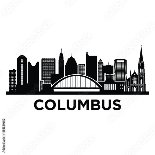 Columbus Ohio Skyline A Black And White Silhouette Illustration