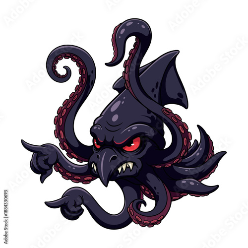 Cthulhu Monster Illustration with Tentacles.