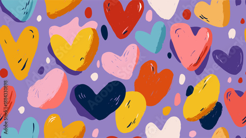 Hearts in a cute retro doodle style creating a vibrant seamless pattern. Seamless heart pattern representing love and romance