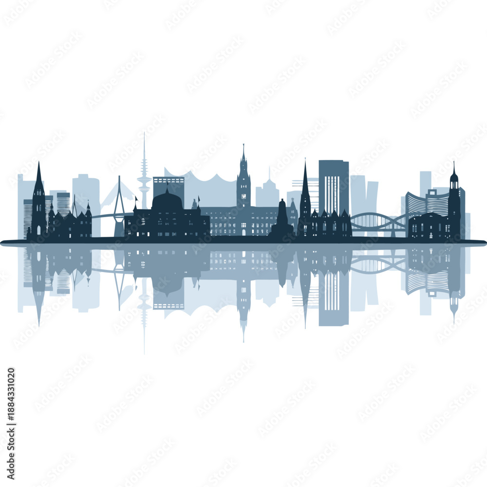 Fototapeta premium Hamburg skyline silhouette with water reflection creates a serene cityscape