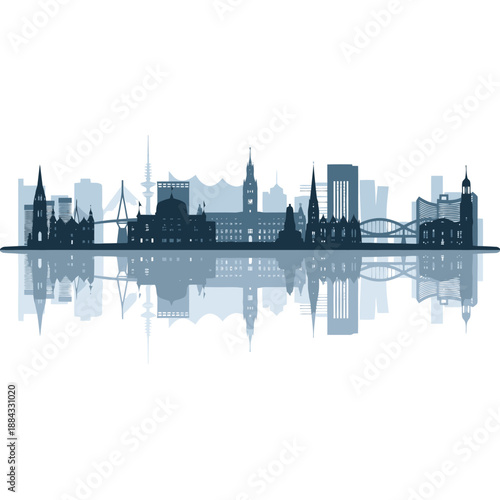 Hamburg skyline silhouette with water reflection creates a serene cityscape
