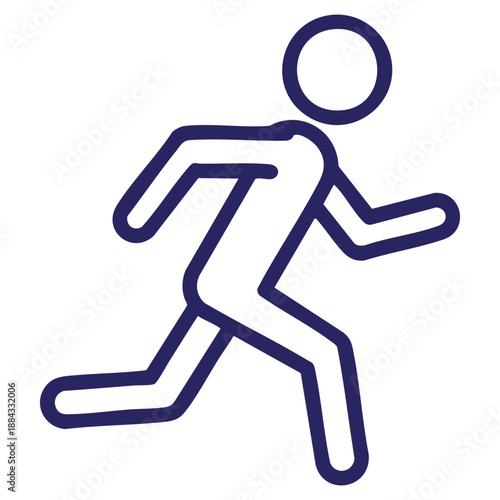 Simple minimalist line art icon depicting a person running with arms and legs in motion isolated on transparent background