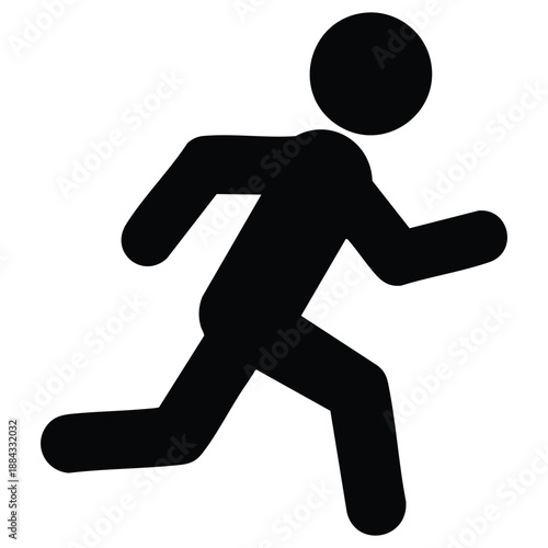 Simple black silhouette of a person running in a dynamic pose with arms outstretched isolated on a transparent background for easy integration